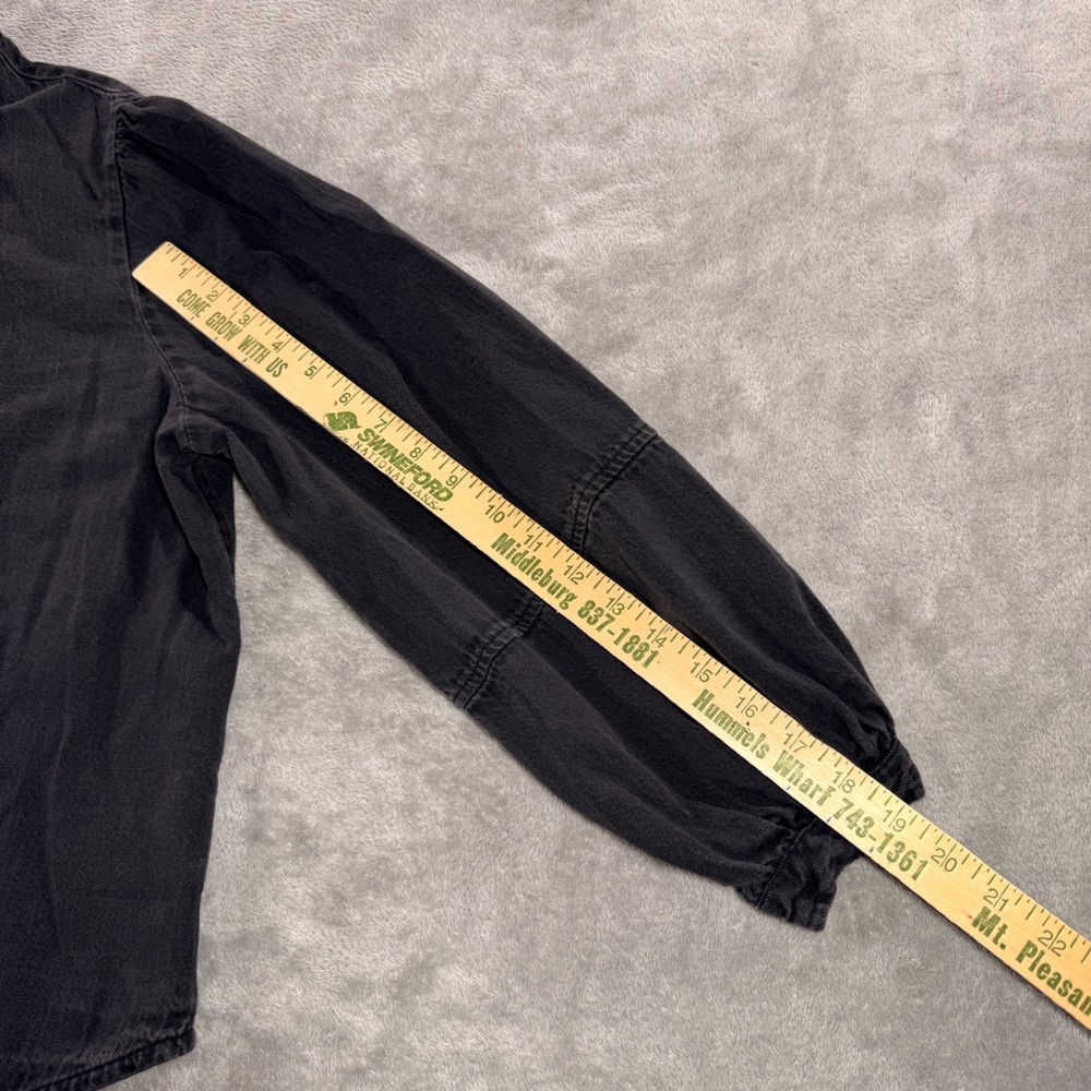 Old Navy‎ Denim Shirt Women Large Black Ruffle Neck Puff Sleeve Cotton Top - Picture 3 of 8